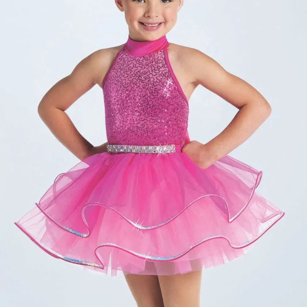 NWOT Weissman Girl's Indigo Swing Dress in Lipstick Pink Dance Costume